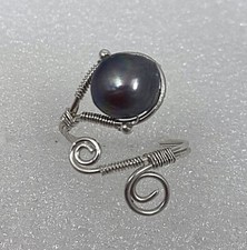 Handmade Sterling Silver .925 Wire Wrap Scroll Grey Pearl Adjustable Ring Sz 9