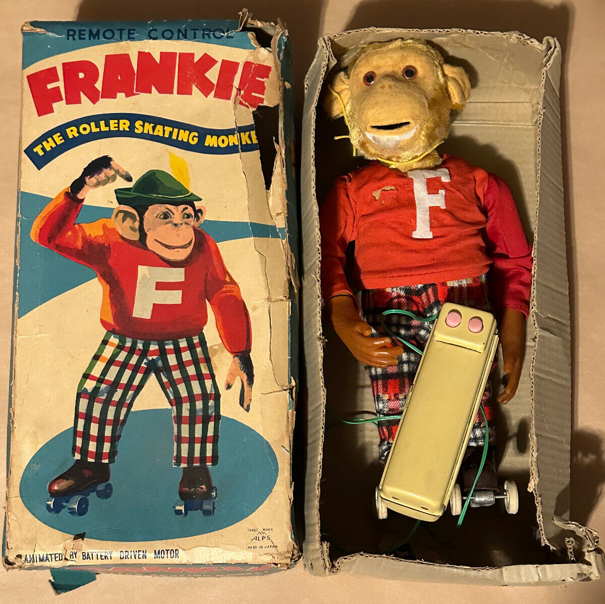 Vintage Alps Frankie the Roller Skating Monkey Battery Operated