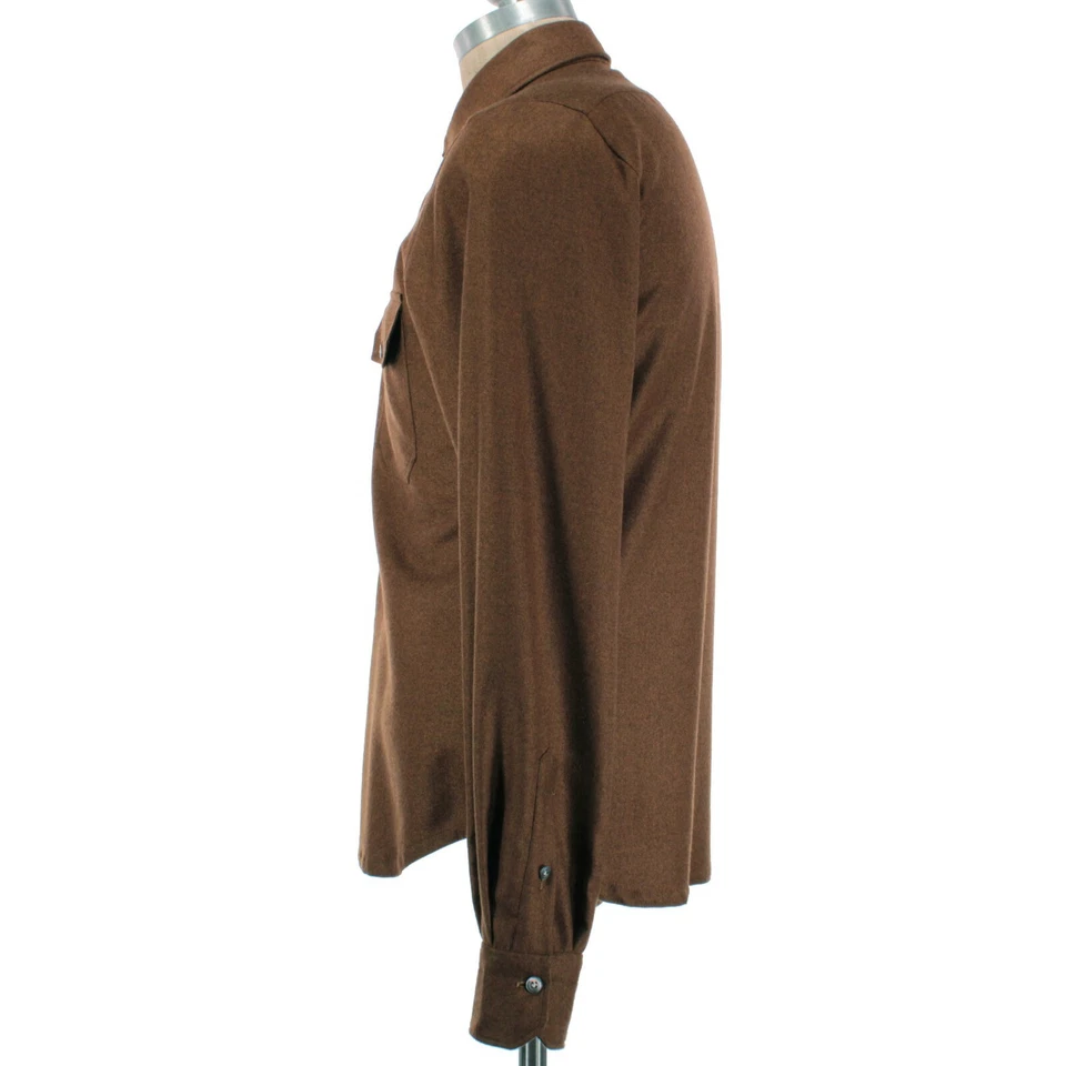 Sobrecamisa Kiton NUEVA SIN ETIQUETAS 100 % cachemir con botones talla M marrón/naranja oxidado melange Foto 3 de 4