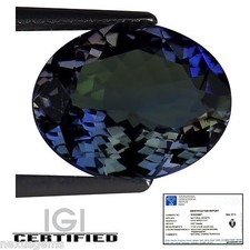 3.87 Ct IGI Certified A Natural Tanzanite Violet Green Brown Color Oval Cut