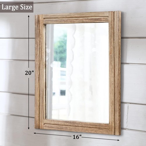 Rustic Wall Mirror - Large 20"x16" Rectangular Wood Frame for Versatile Decor - Picture 4 of 9