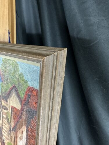 N. TYRA Framed Vintage Cityscape Oil on Elongated Canvas Board - Picture 6 of 7