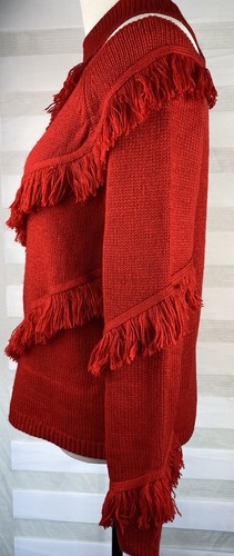 Cato Tassel Red Long Sleeve Open Shoulder Sweater Woman’s Size Medium - Picture 5 of 7