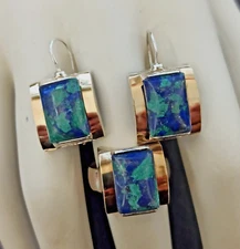 Gold Silver Eilat Set Earrings Ring Modernist Sterling Silver 925 Geometric Gift