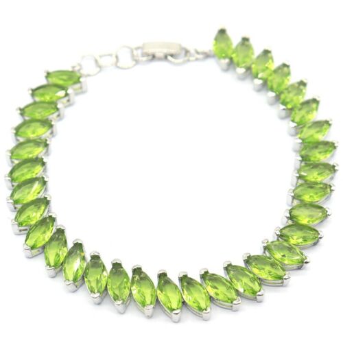 11x5mm New Designed 21g Green Peridot Women Wedding Silver Bracelet 7-8.5" - Picture 1 of 2