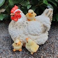 Gartenfigur Sitzende WeißE Huhn Figur Mit KüKen 25 Cm - Bauernhof Deko - Henne