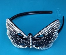 Black Plastic Butterfly Crystal Silver Gray Headband Hair Accessory