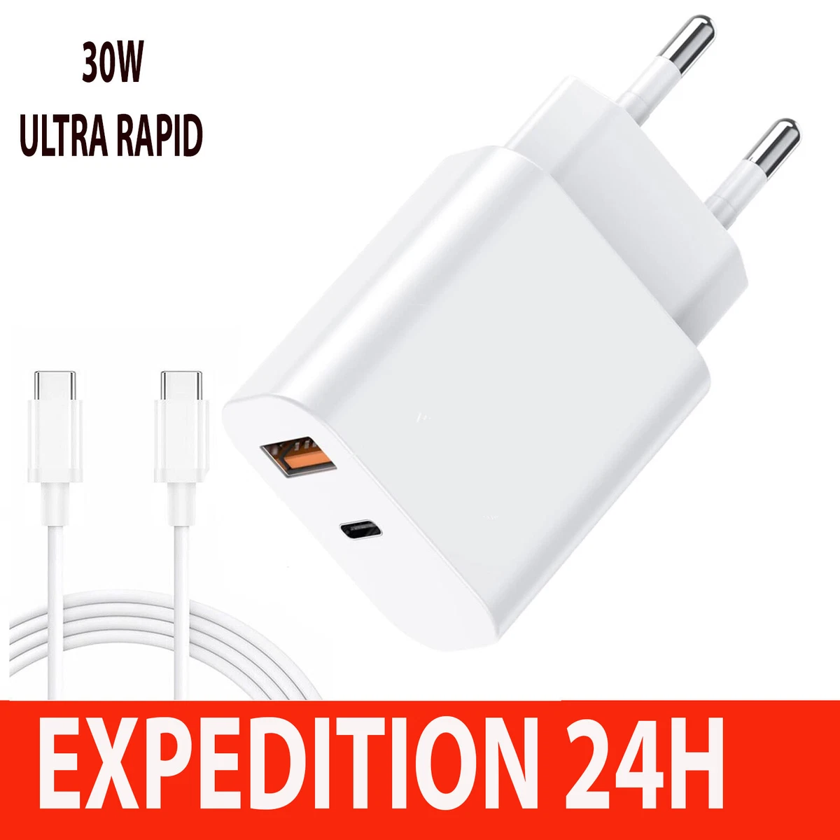 Chargeur Usb C 20W Pour Iphone 15 Pro Max Plus, Adaptateur Secteur Usb C Et Câble Type C 2M