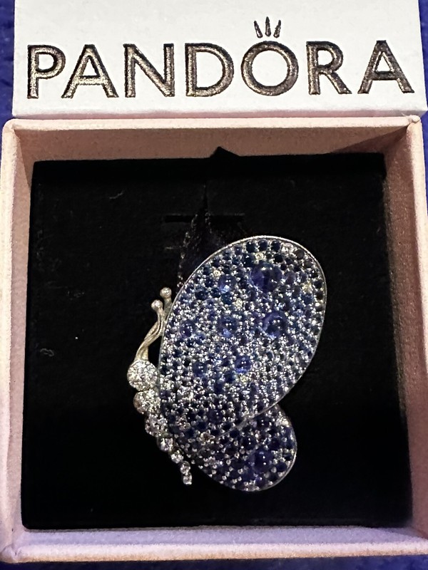 Nib!! Pandora Sterling Blue And Clear Crystal/CZ Butterfly Pin/ Pendant