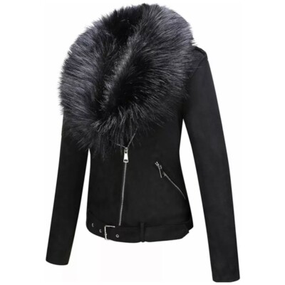 ジャケット・アウター Detachable fur double riders jacket Bellivera Moto Biker Jacket Black w/ Removable Faux Fur - Women's