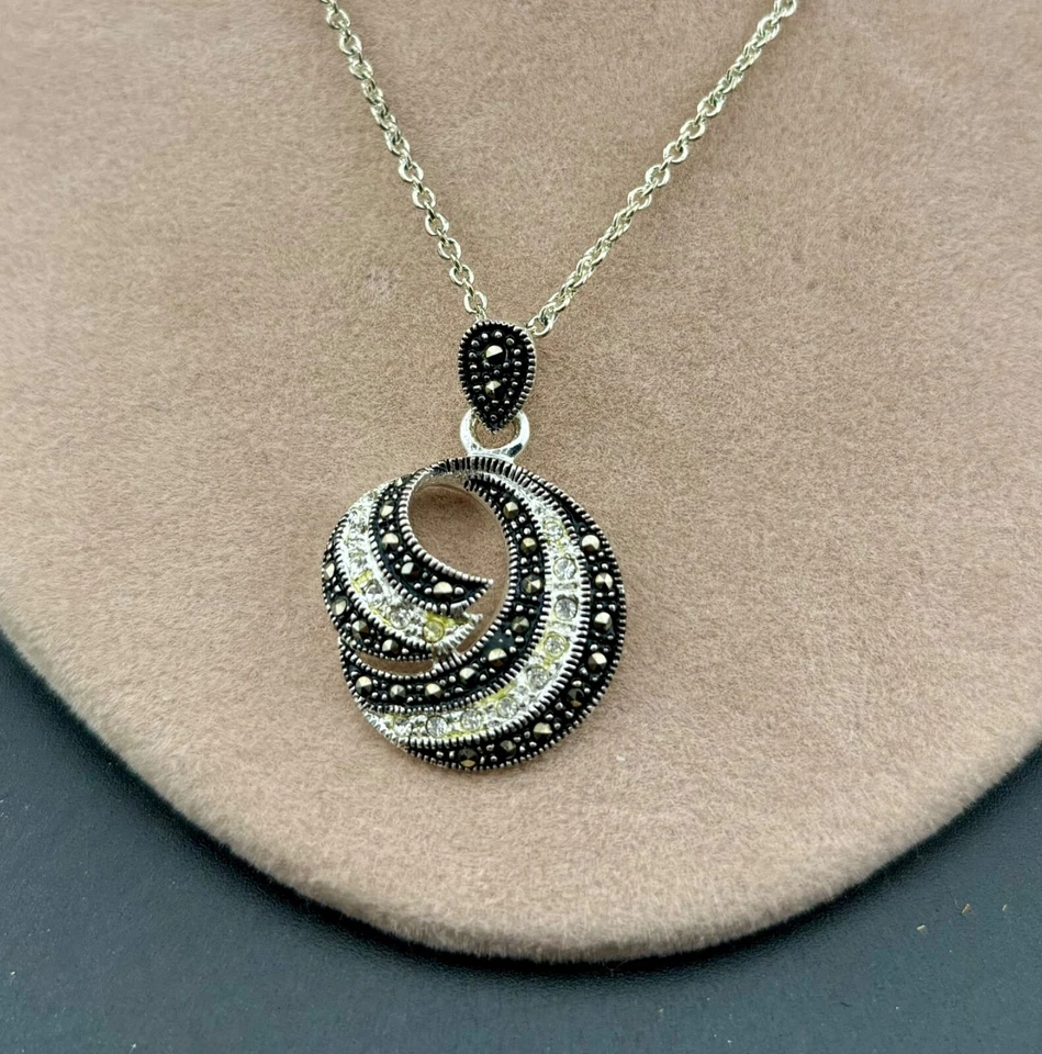 Collar Colgante Lia Sophia Tono Plata Genuino Marcasita Foto 3 de 4