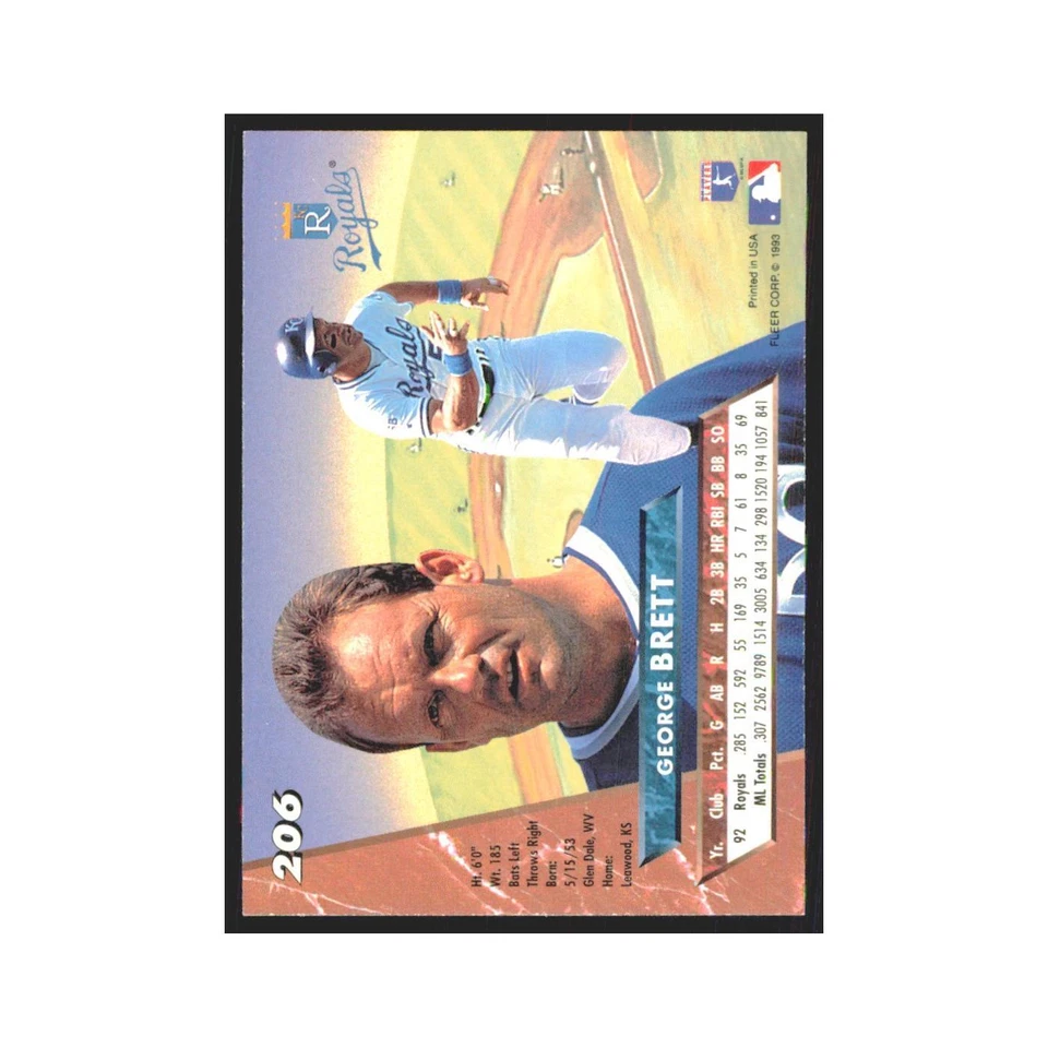 1993 Fleer Ultra George Brett Royals #206 - Image 2 of 3