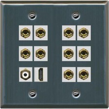 5.1 Speaker 1 Port HD RCA Wall Plate 10 Banana Flat 2 Gang Stainless Steel 