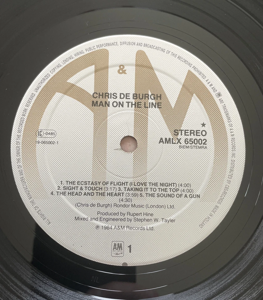 CHRIS DE BURGH MAN ON THE LINE VINYL LP +INNER LYRIC SLEEVE 1984 A&M EX/VG+ - Image 3 of 4