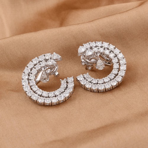 Certified Wedding Exclusive Bridal Huge Earring 14k White Gold Lab Grown Diamond - Picture 5 of 17