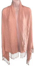 Beautiful Pashmina Cashmere Blush Pink Shawl Wrap Scarf Stole Tassels Very Soft