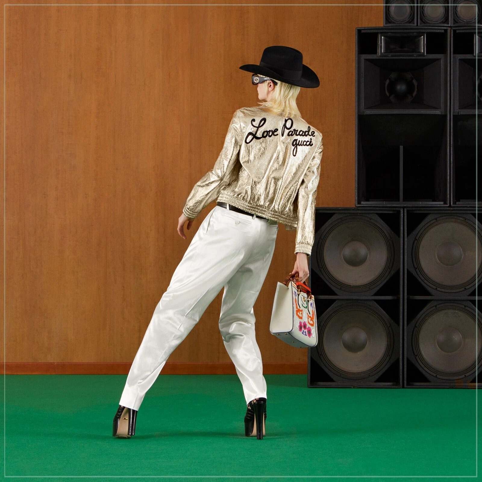 Giacca Bomber Gucci Love Parade Platinum Metallic Pelle di Agnello Passerella $5980