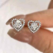 2Ct Round Cut Lab Created Diamond Solitaire Stud Earrings 14K White Gold Plated