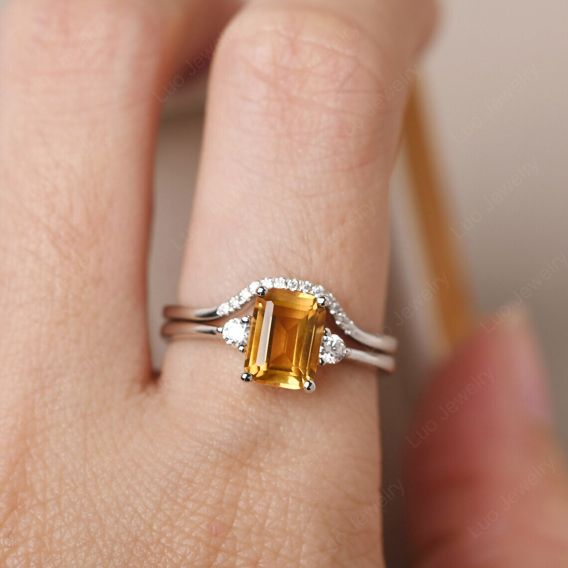 Natural Citrine Engagement Ring in 925 Sterling Silver Customizable Sizes