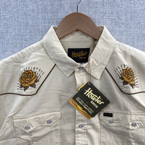 NEW Howler Bros ACL Crosscut Deluxe Snap Shirt Mens Large Beige YELLOW ROSE - Picture 5 of 16