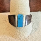 Vintage Mexico Artisan Men's Ring 925 Silver Turquoise Inlay Size 11 Sandcast