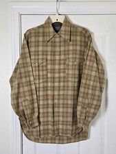Vintage 70s Pendleton Pure Virgin Wool Plaid Tartan Flannel Shirt Sz 15 1/2 Tan