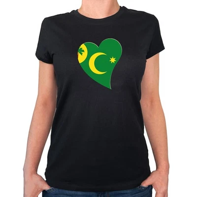 Damen T-Shirt Kokosinseln Flagge Herz Geschenkidee Kokosinseln Geschenk Präsent  - Bild 1 von 4