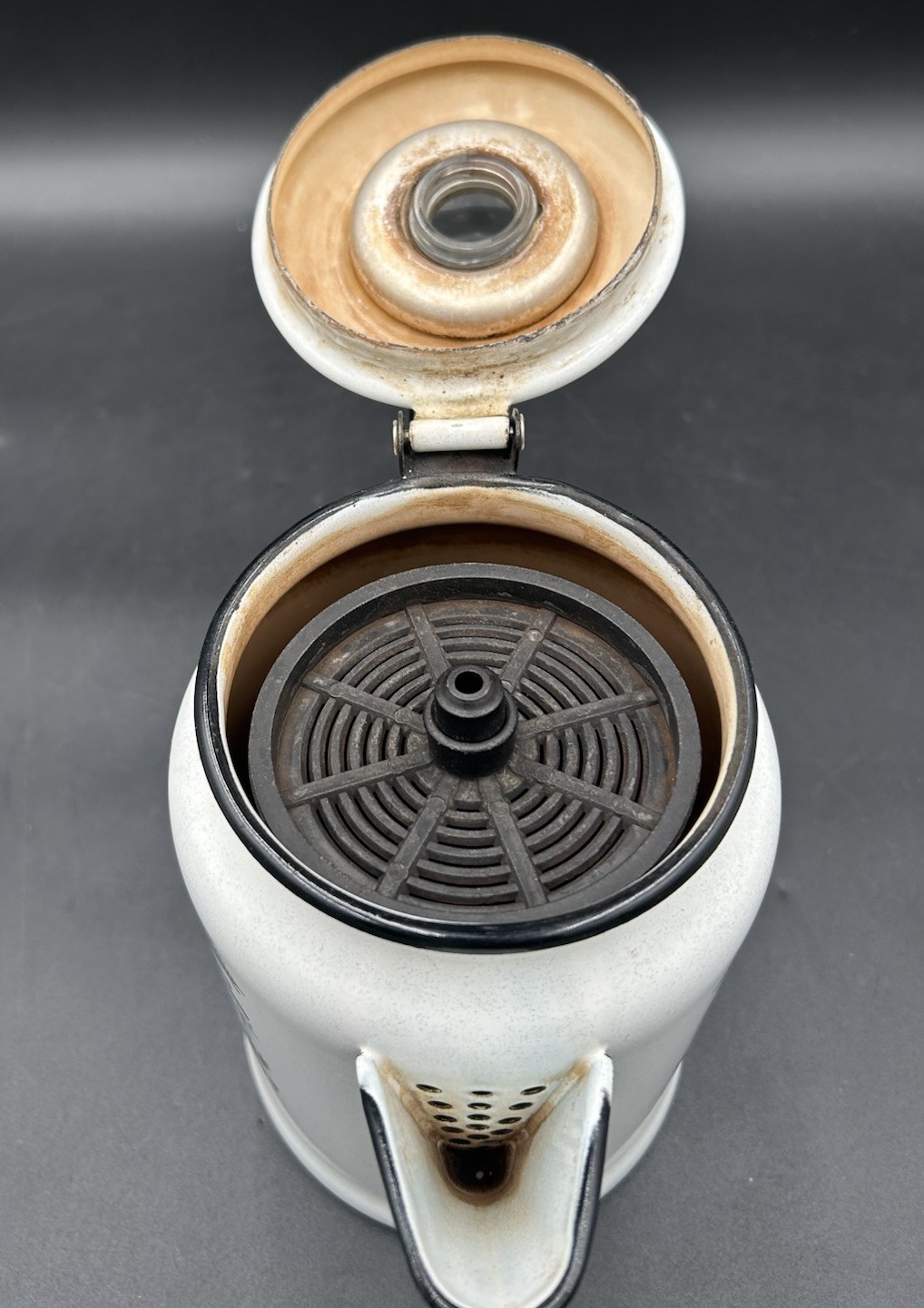 Vintage Georges Briard Style MCM Enamelware Turkey Fixings Percolator Coffee Pot