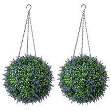 Artificial Lavender Topiary Balls UV Protected Garden Hanging Plants 2 x 28cm