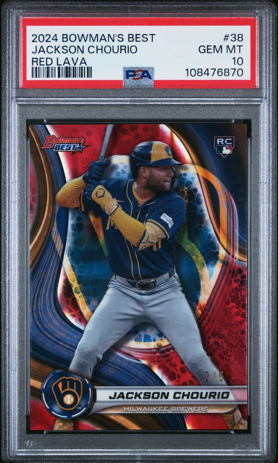 2024 Bowmans Best Jackson Chourio RC RED LAVA /5 PSA 10 #38 Brewers Rookie