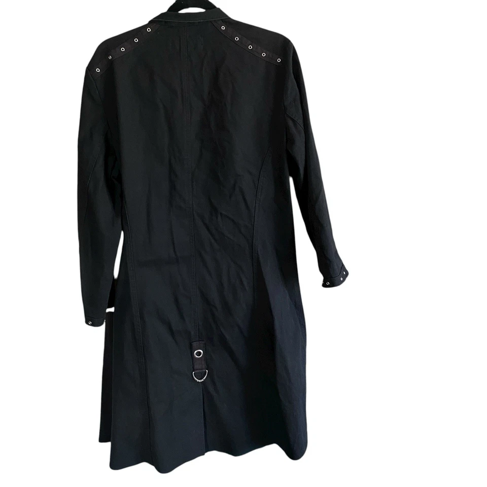 VTG Tripp NYC Black Trench Coat Chains Goth Punk Rave Military Modified RAW HEM - Image 4 of 4