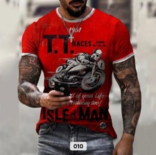 Men's L Red Motorcycle Racing Graphic Print Crew Neck Short Sleeve Polyester Tee
