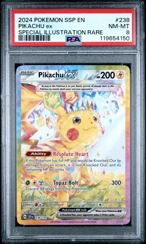 2024 POKEMON SSP EN-SURGING SPARKS SPECIAL ILLUSTRATION RARE PIKACHU EX PSA 8