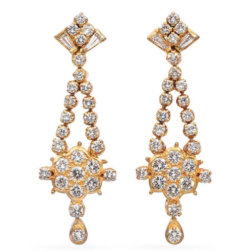 Estate Yellow Gold 2.24tcw Diamond Drop Earrings