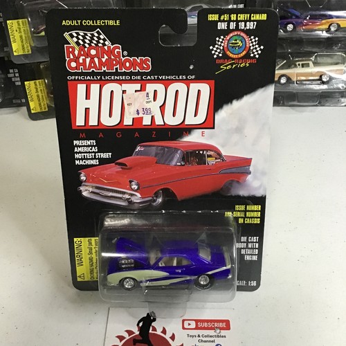 RACING CHAMPIONS HOT ROD MAGAZINE #51 BLUE ‘68 CHEVY CAMARO 1/64 DIECAST MIP