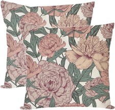 Set of 2 Pandicorn Vintage Floral Throw Pillow Covers Case 18x18 in Peony Flower