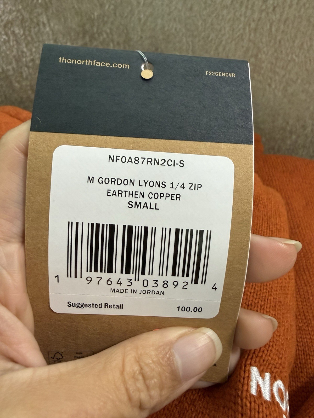 The North Face Gordon Lyons Fleece 1/4 Zip Mock Neck Sweater Earthen Copper S thumbnail 6