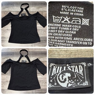 Killstar Neck Collar T Shirt Women s XS Black Cotton Blend Stretch