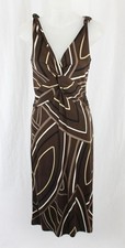 Allegra Hicks Women's Brown Black Beige Print 100% Silk Knot Accent Midi Dress 8