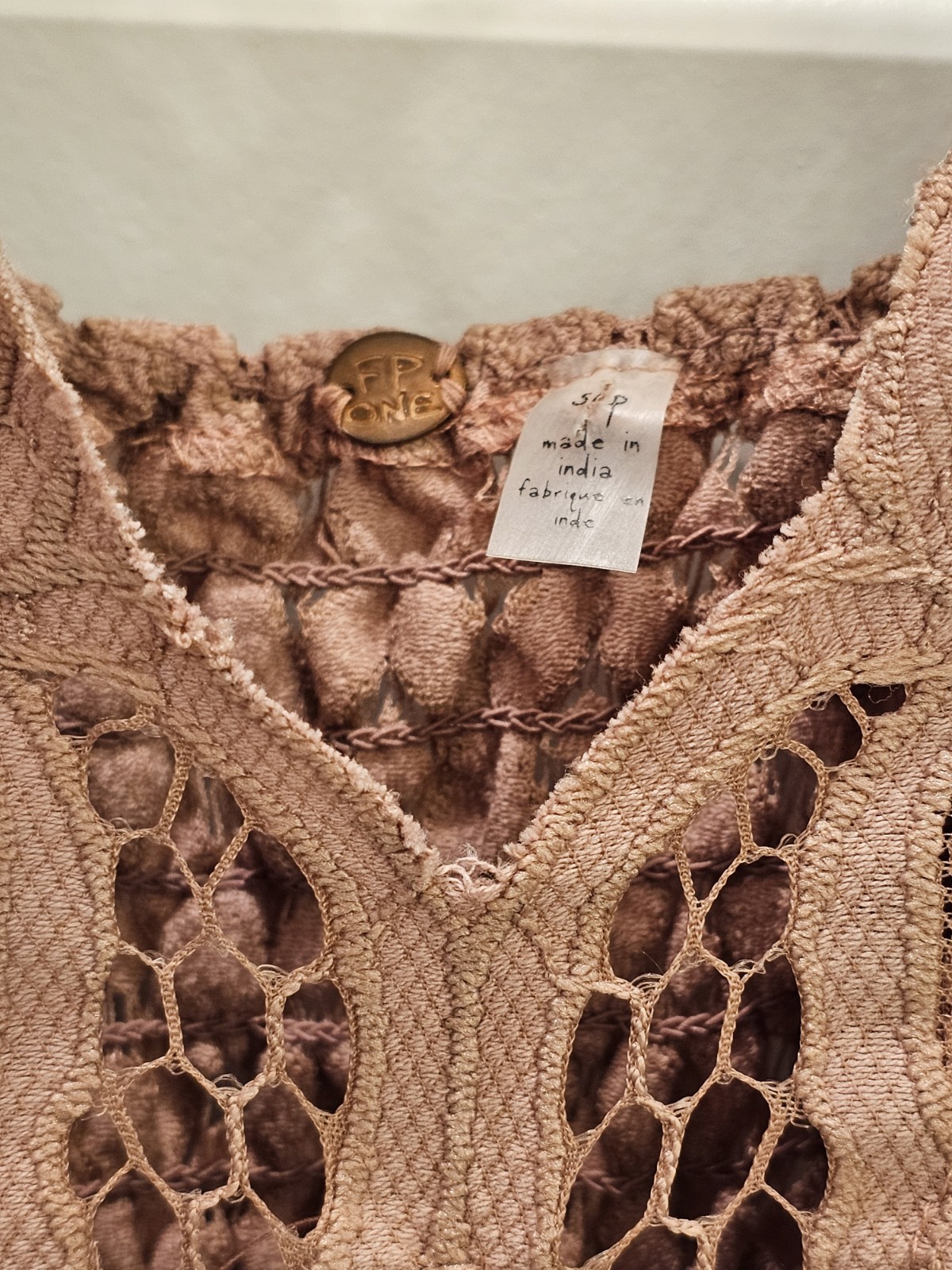 Free People One Adella Rose Pink Slip Crochet Lace Mini Boho Dress S/P