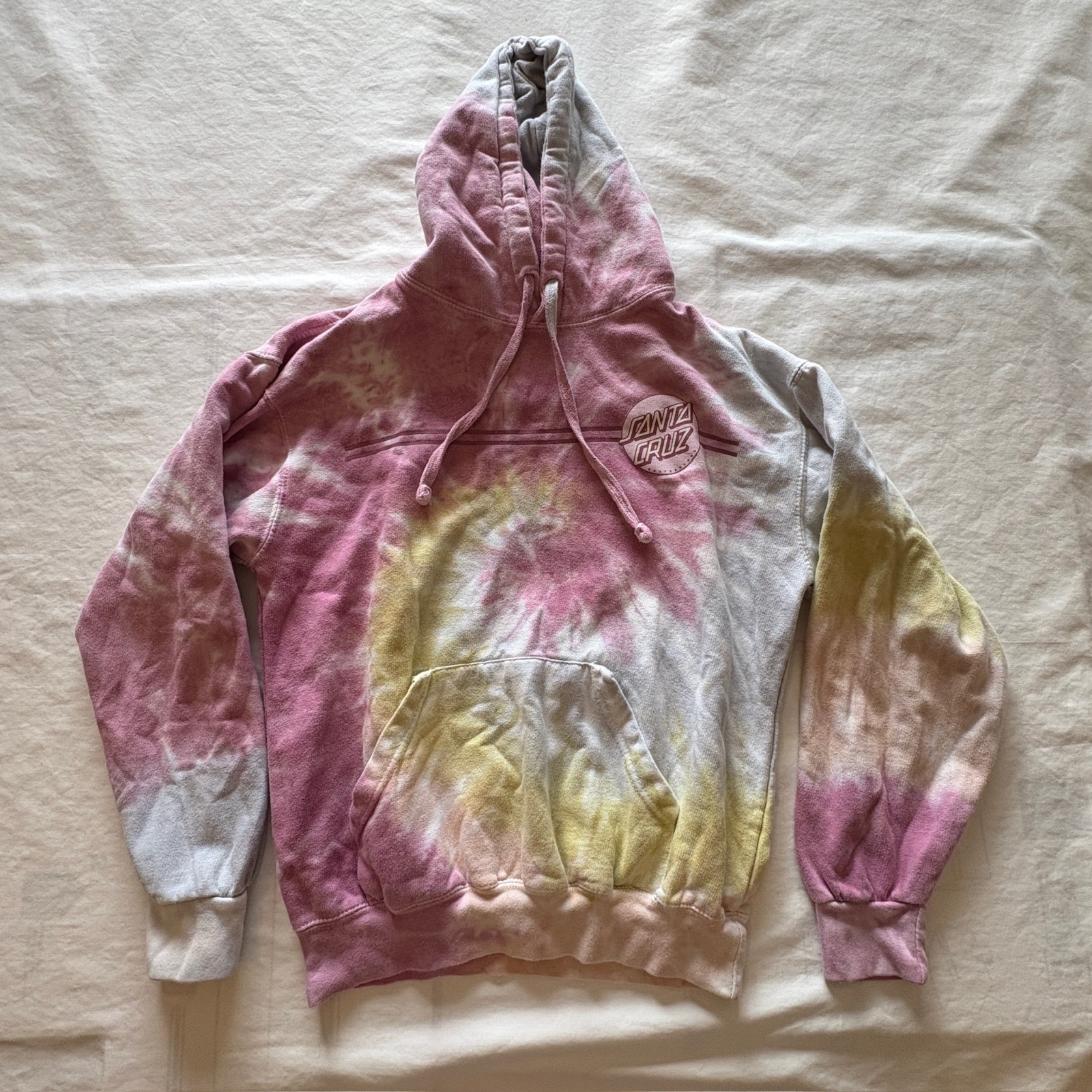 Santa Cruz Hoodie Sweatshirt Pink Tie Dye Swirl Cotton Candy