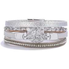 FANCY SHINY Boho Leather Wrap Bracelet Stackable Chunky Crystal Cuff Bracelet...