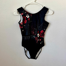 Girls Gymnastics Leotard Size S Destira Halloween Floral Spider Web Black