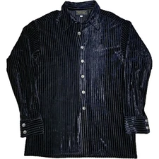 Vtg 70s United Garment Group James Lord Black Velvet Burnout Striped Shirt Sz XL