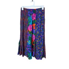 Vintage CAROLE LITTLE Petites Patchwork Floral Striped Maxi Skirt Size 12