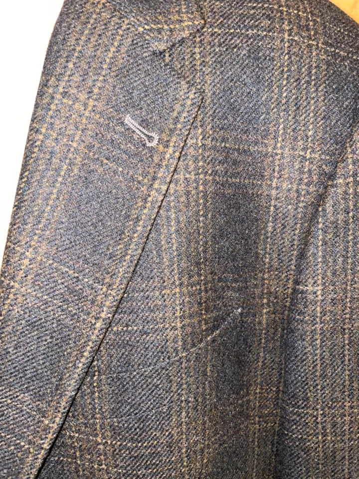Joseph Abboud Blazer 木炭/棕色格子羊毛羊绒美国男式 44 S — 第 2/4 张图片
