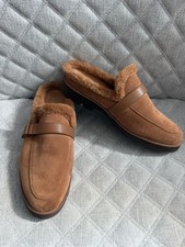 Vionic Kailen Faux Fur Shearling Mules Slippers Suede Lug Sole Brown Womens 11