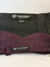 Hickey Freeman Silk Bow Tie and Cummerbund Wine,Polkadot White Vtg "65x5"x56x3