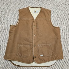 Vintage Carhartt Sherpa Lined Duck Canvas Vest Brown XLT Made In USA 6WSVL
