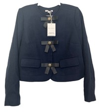 Free Assembly Crop Blazer Jacket Size LARGE Snap Up Bows Career Preppy Lined NEW